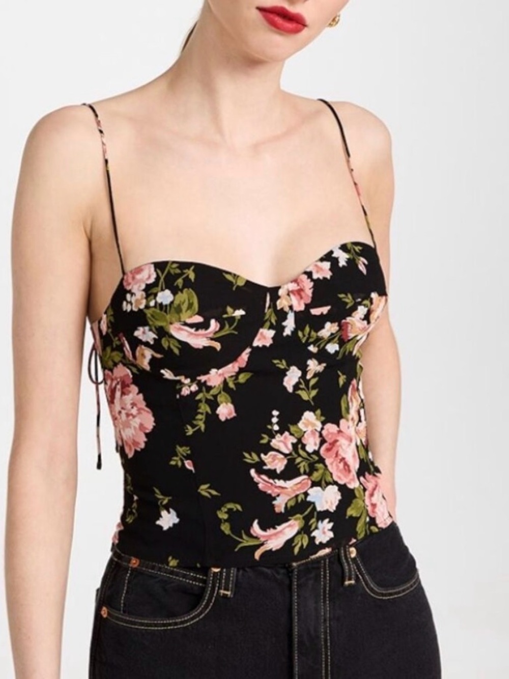 Reformation Bustier Top Malia Black Floral Print